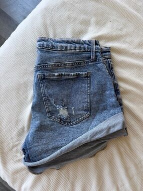High-Rise Light Blue Distressed Denim Jean Shorts